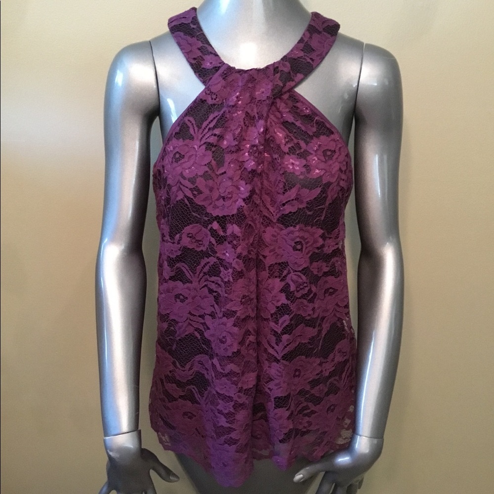 Eci plum floral lace blouse tops